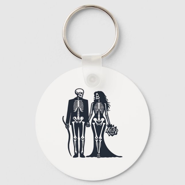Gothic Skeleton Bride & Groom – Till Death Do Us P Key Ring (Front)