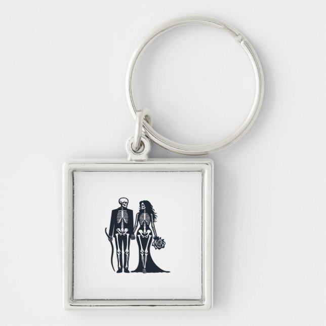 Gothic Skeleton Bride & Groom – Till Death Do Us P Key Ring (Front)