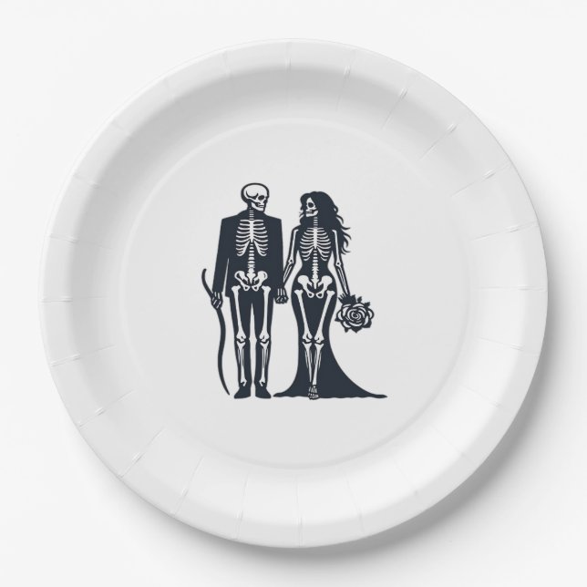 Gothic Skeleton Bride & Groom – Till Death Do Us P Paper Plate (Front)