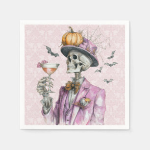 Gothic Skeleton Cocktail Party Halloween Napkin