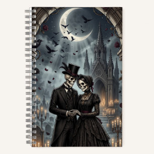 Gothic Skeleton Couple Dark Romance Roses Notebook