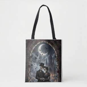 Gothic Skeleton Couple Dark Romance Roses  Tote Bag
