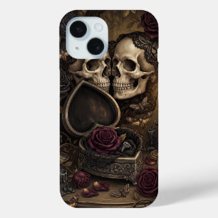 Gothic Skeleton Couple Dark Romance Victorian Rose iPhone 15 Case