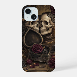 Gothic Skeleton Couple Dark Romance Victorian Rose iPhone 15 Case