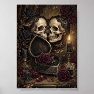 Gothic Skeleton Couple Dark Romance Victorian Rose Poster