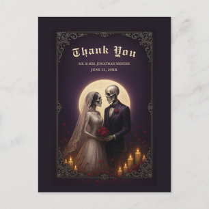 Gothic Skeleton Couple Elegant Wedding Thank You Postcard