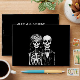 Gothic skeleton couple floral wedding  envelope