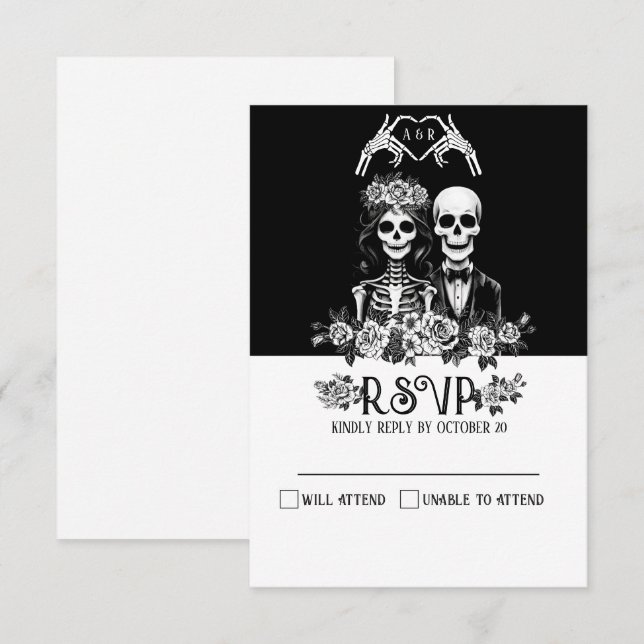 Gothic skeleton couple floral weddingResponse Card (Front/Back)