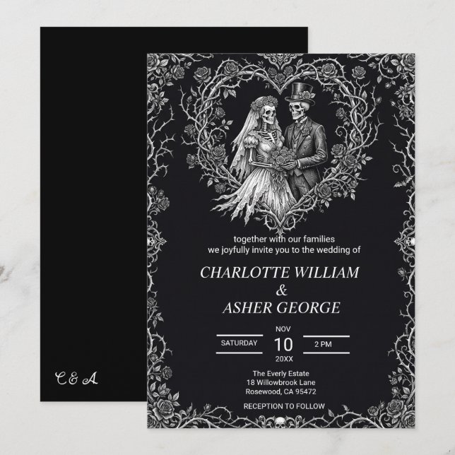 Gothic Skeleton Couple Halloween Wedding  Invitation (Front/Back)