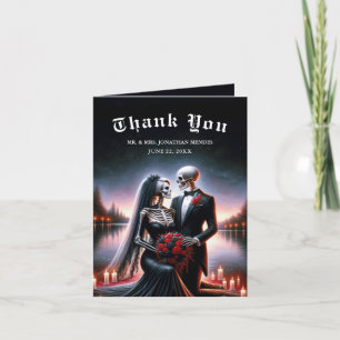 Gothic Skeleton Couple Navy Wedding Thank You