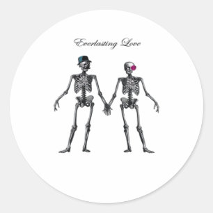 Gothic Skeleton Couple (Old Pink) Classic Classic Round Sticker