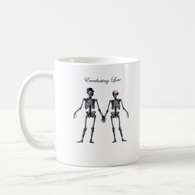 Gothic Skeleton Couple (Old Pink) Classic Coffee Mug (Left)