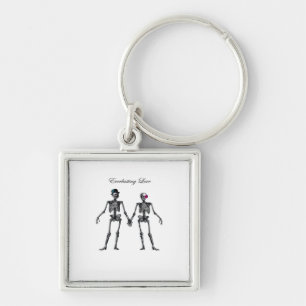Gothic Skeleton Couple (Old Pink) Classic Key Ring
