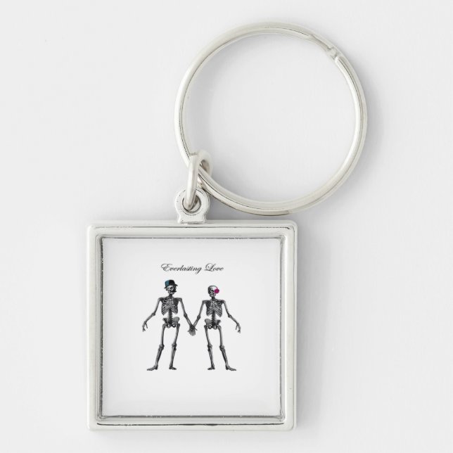 Gothic Skeleton Couple (Old Pink) Classic Key Ring (Front)