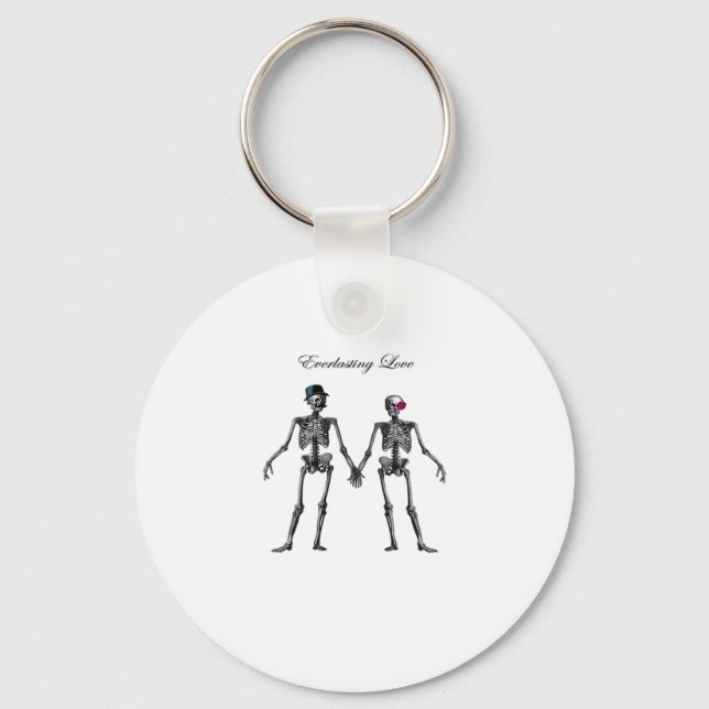 Gothic Skeleton Couple (Old Pink) Classic Key Ring (Front)