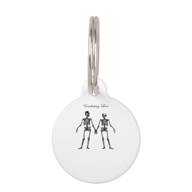 Gothic Skeleton Couple (Old Pink) Classic Pet Tag (Front)