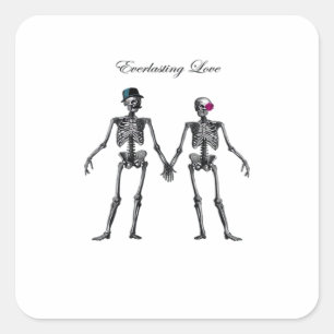 Gothic Skeleton Couple (Old Pink) Classic Square Sticker