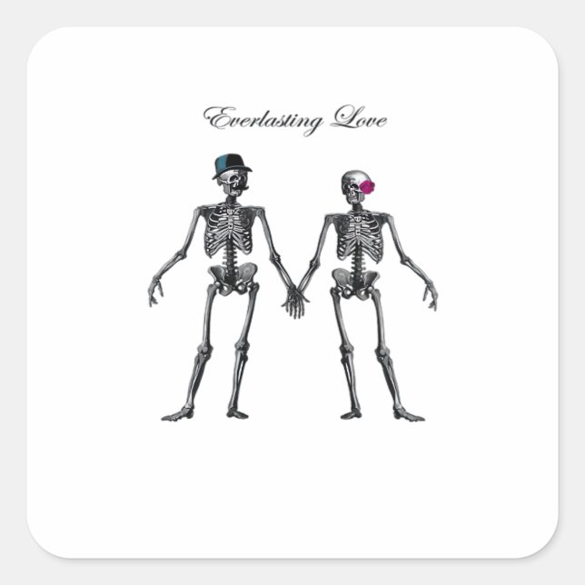 Gothic Skeleton Couple (Old Pink) Classic Square Sticker (Front)