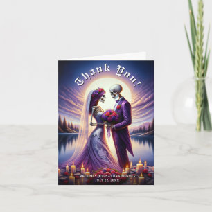 Gothic Skeleton Couple Red Roses Wedding Thank You Card