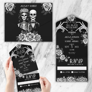 Gothic skeleton couple till death do us part all in one invitation