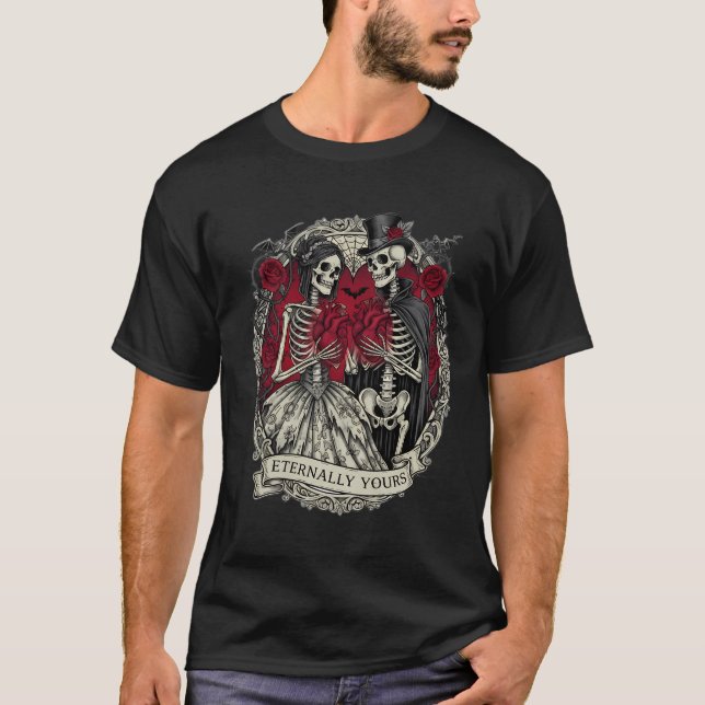 Gothic Skeleton Couple Valentine T-Shirt (Front)