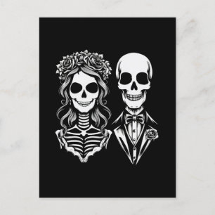 Gothic skeleton couple wedding postcard