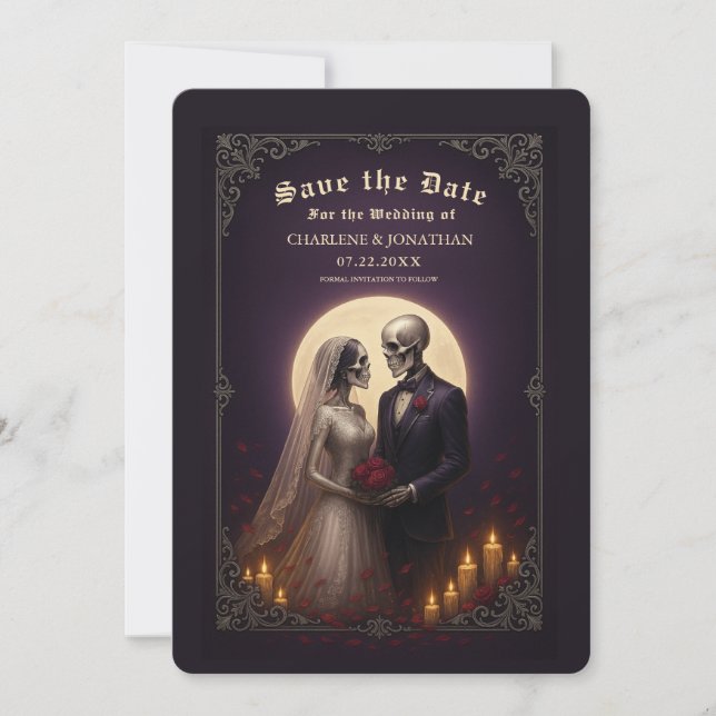 Gothic Skeleton Couple Wedding Save the Date (Front)
