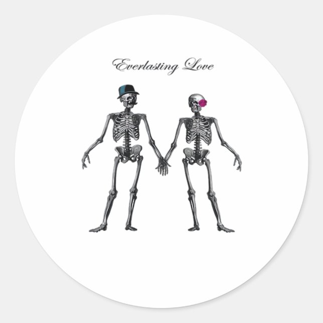 Gothic Skeleton Couple (White) Classic Classic Round Sticker (Front)