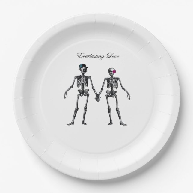 Gothic Skeleton Couple (White) Classic Paper Plate (Front)