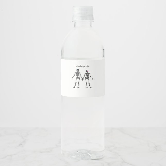 Gothic Skeleton Couple (White) Classic Water Bottle Label (Front)