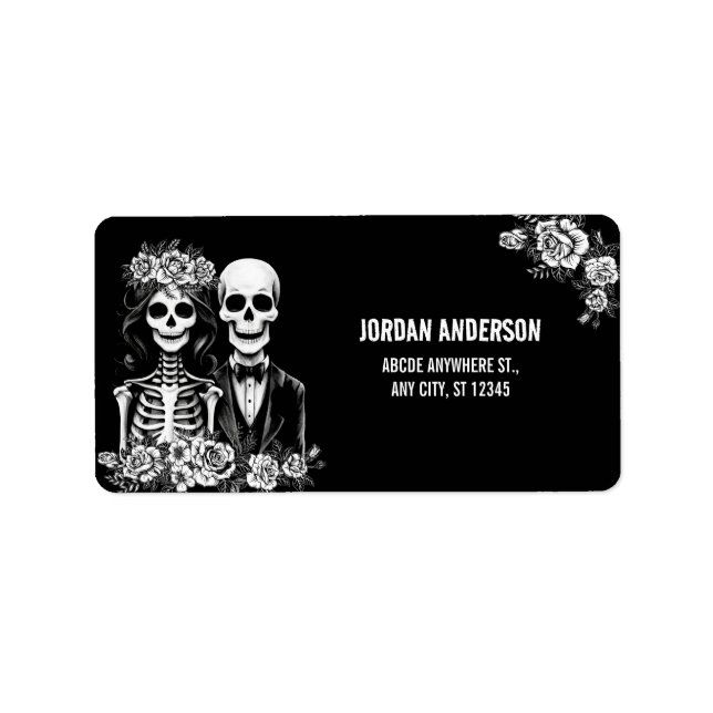 Gothic skeleton floral wedding  label (Front)