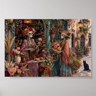 Gothic Skeleton Flower Shop Whimsigoth Florist Art Poster