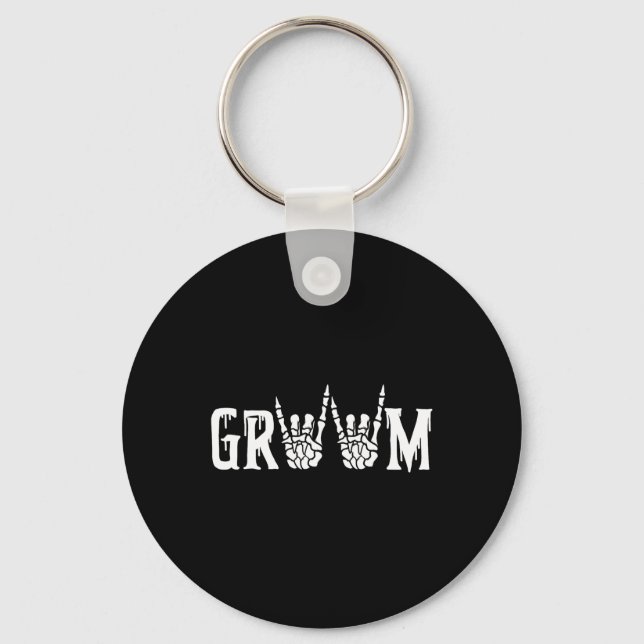 Gothic Skeleton Groom Wedding Just Married Spooky  Key Ring (Front)