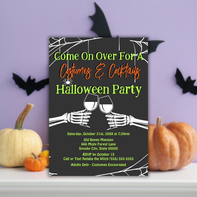 Gothic Skeleton Halloween Costumes & Cocktails  Invitation (Creator Uploaded)