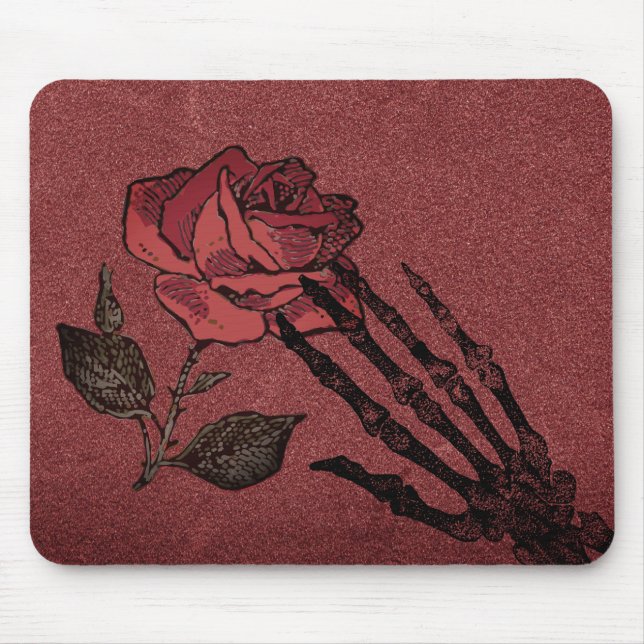 Gothic Skeleton Hand and Rose Burgundy Mouse Mat (Front)