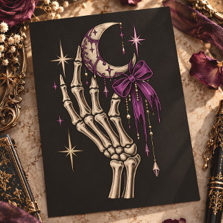 Gothic Skeleton Hand Crescent Moon Bow Postcard