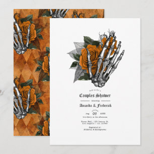 Gothic Skeleton Hand & Orange Rose Couples Shower Invitation