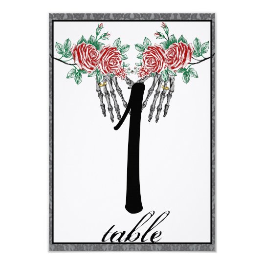 Gothic Skeleton Hand Roses Wedding Table Number Card