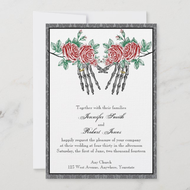 Gothic Skeleton Hands and Roses Wedding Invitation (Front)
