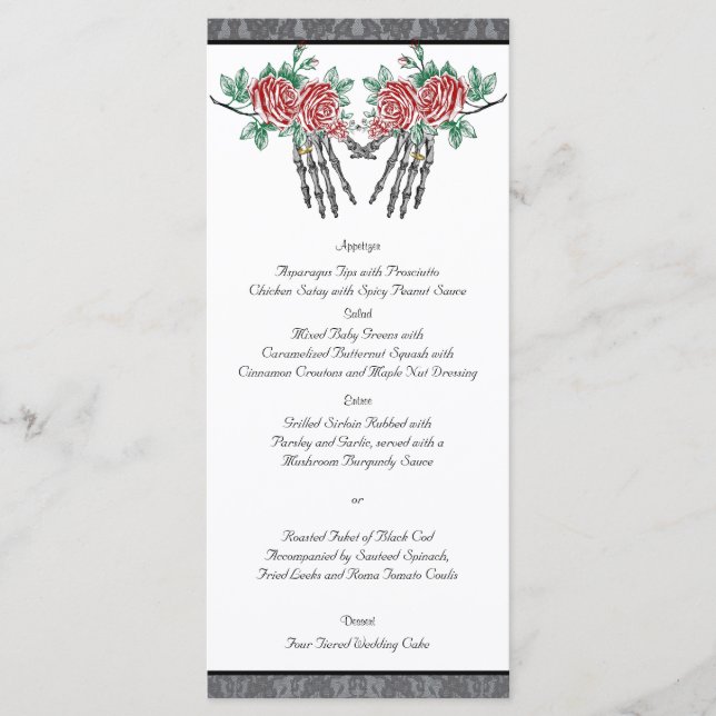 Gothic Skeleton Hands and Roses Wedding Menu (Front)
