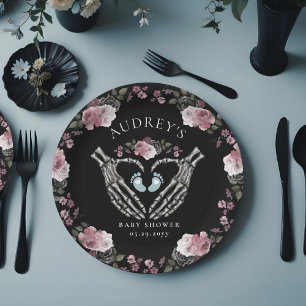 Gothic Skeleton Hands Heart Baby Boy Shower Paper Plate