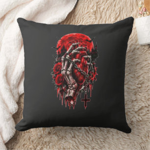 Gothic Skeleton Hands Red Roses Halloween Horror D Cushion