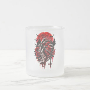 Gothic Skeleton Hands Red Roses Halloween Horror D Frosted Glass Coffee Mug
