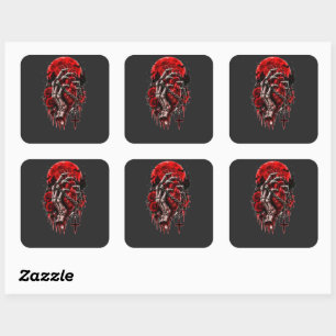 Gothic Skeleton Hands Red Roses Halloween Horror D Square Sticker
