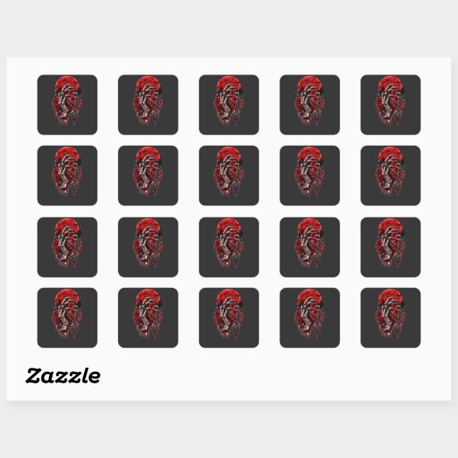 Gothic Skeleton Hands Red Roses Halloween Horror D Square Sticker (Sheet)