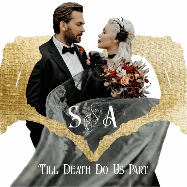 Gothic Skeleton Hands Till Death Wedding Photo Standing Photo Sculpture (Front)