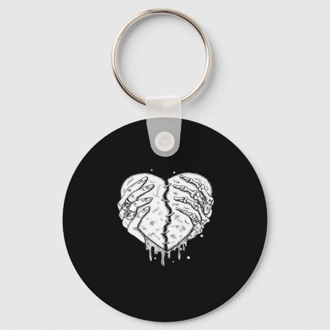 Gothic Skeleton Heart Hands Retro Aesthetic Key Ring (Front)