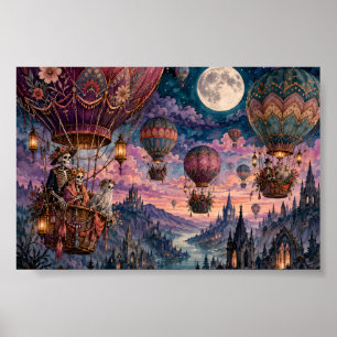 Gothic Skeleton Hot Air Balloon Whimsigoth Castle Poster