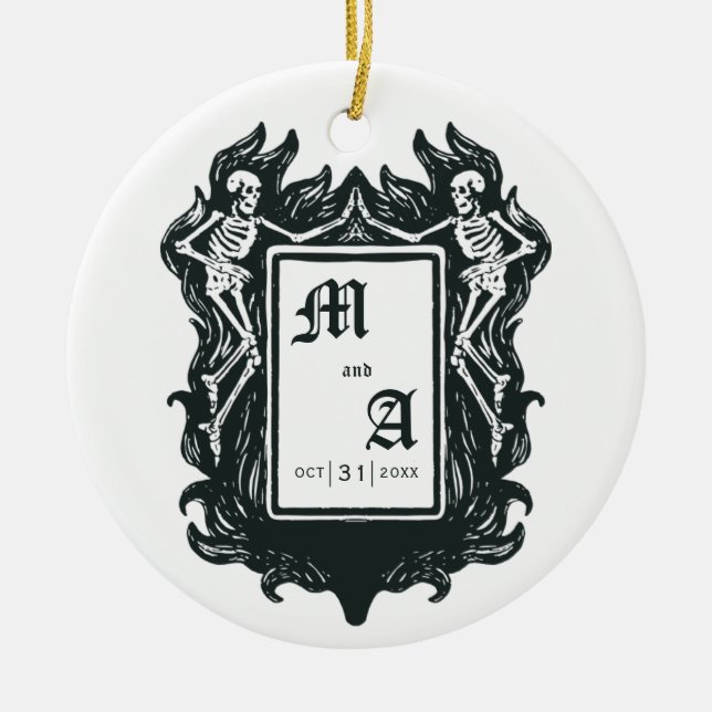 Gothic Skeleton Love Initials Christmas Ceramic Tree Decoration (Front)