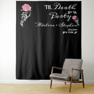 Gothic Skeleton Love Til Death Wedding Backdrop Tapestry